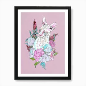 Cute Cornish Rex Cat With Flowers Illustration 2 Póster