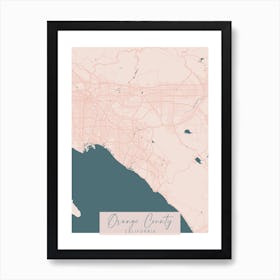 Orange County California Pink and Blue Cute Script Street Map 1 Art Print