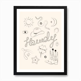 Howdy. Black and White Good Luck Charms Art Print