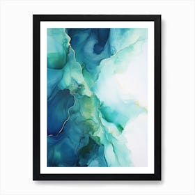 Blue, Green, Gold Flow Asbtract Painting 1 Art Print