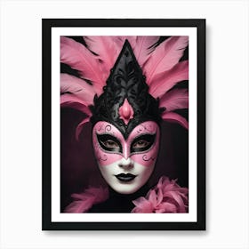 A Woman In A Carnival Mask, Pink And Black (6) Art Print