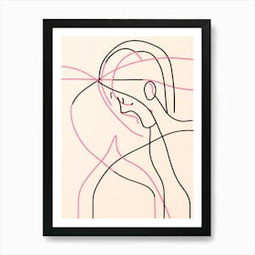 Line Drawing Of A Woman Hugging Art Print