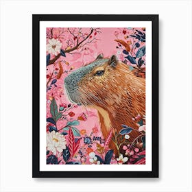 Floral Animal Painting Capybara 4 Art Print