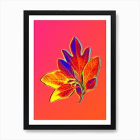 Neon Bay Laurel Branch Botanical in Hot Pink and Electric Blue n.0240 Art Print