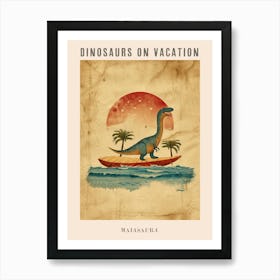 Vintage Maiasaura Dinosaur On A Surf Board 2 Poster Art Print