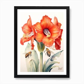 Beehive With Amaryllis Flower Watercolour Illustration 3 Art Print