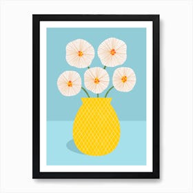 Yellow Vase With White Flowers Art Print