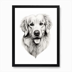 Golden Retriever In The Shape Of A Heart Pencil Line Drawing Art Print
