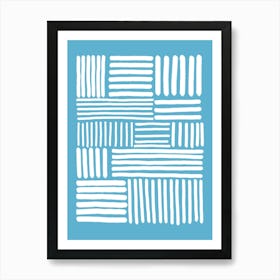 Free Hand White Stripes On A Blue Background Art Print