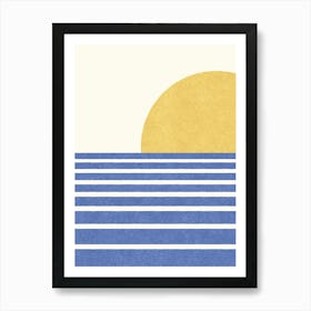 Sunset Beach Horizon Abstract Seascape Minimalism - Yellow Blue Art Print