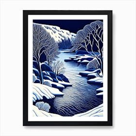 Frozen Landscapes With Icy Water Formations Waterscape Linocut 2 Art Print