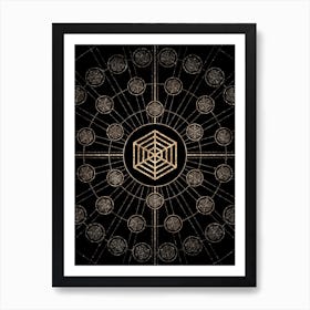 Geometric Glyph Radial Array in Glitter Gold on Black n.0160 Art Print