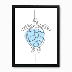 Blue Minimal Abstract Turtle Line Art Art Print