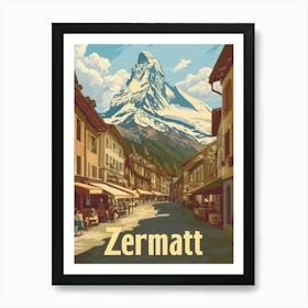 Aihrgdesign A Retro Travel Poster For Zermatt 1 Art Print