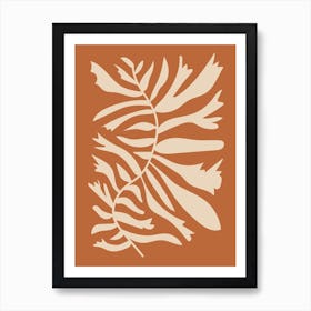 Terracotta Neutral Abstract Leaves Art Print