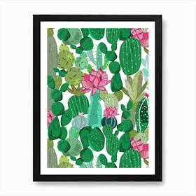 Cactus And Succulent Tropical Flowers Pattern Art Print