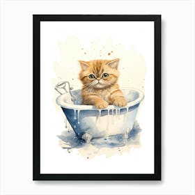 Exotic Shorthair Cat In Bathtub Botanical Bathroom 2 Art Print