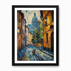 Painting Of Budapest Hungary With A Cat In The Style Of Impressionism 1 Art Print