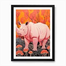 Rhino In The Plants Warm Tones 4 Art Print