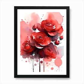 Wild Red Roses Watercolor Painting Art Print