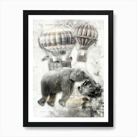 Elephant Balloons Surreal Illustration Art 02 Art Print