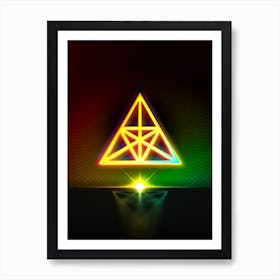 Neon Geometric Glyph in Watermelon Green and Red on Black n.0323 Art Print