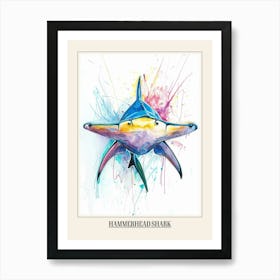 Hammerhead Shark Colourful Watercolour 1 Poster Art Print