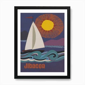 Jibacoa Cuba, Sailboat, Vintage Travel Poster Art Print