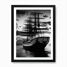 Black And White Sailing Ship Art Print