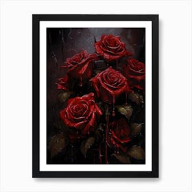 Dark Red Roses Drawing Poster