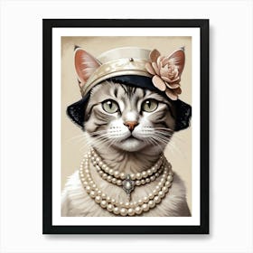 Cat In Pearls 3 Art Print