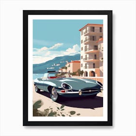 A Jaguar E Type In Amalfi Coast, Italy, Car Illustration 2 Art Print