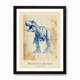 Giganotosaurus Dinosaur Blue Print Sketch 3 Poster Art Print