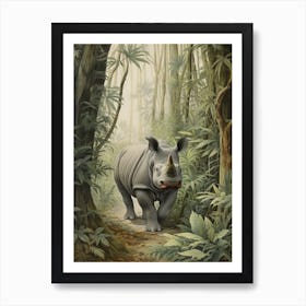 Rhino In The Trees Realistic Illustration 1 Art Print