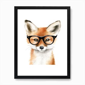 Smart Baby Fox Wearing Glasses Watercolour Illustration 3 Art Print