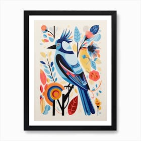 Colourful Scandi Bird Blue Jay 3 Art Print