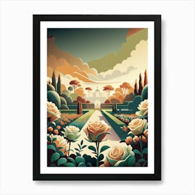 Roses In The Garden Vintage Poster