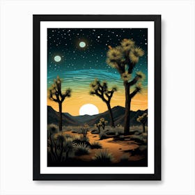 Joshua Tree At Night In Gold And Black (1) Art Print