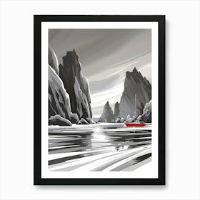 Red Boat In The Sea Art Print