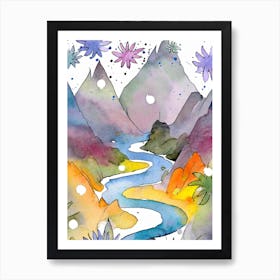 Watercolor Of A River Art Print