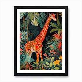 Colourful Giraffe In The Leaves Illustration 3 Art Print