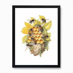 Ashy Cuckoo Bee Beehive Watercolour Illustration 1 Art Print