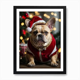French Bulldog In Santa Hat Art Print