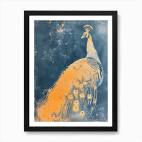 Vintage Peacock Portrait With Orange Feathers Art Print