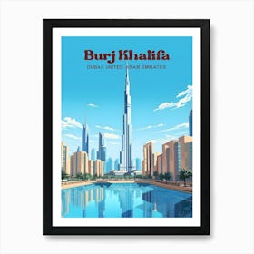 Burj Khalifa Dubai Vacation Modern Travel Illustration Art Print