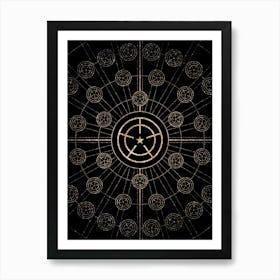 Geometric Glyph Radial Array in Glitter Gold on Black n.0261 Art Print