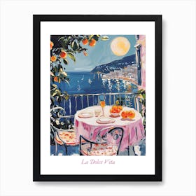 La Dolve Vita Sicily Italy Watercolour Watercolour Night Oranges Art Print