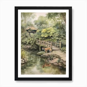 Painting Of A Dog In Shanghai Botanical Garden, China In The Style Of Watercolour 04 Art Print