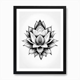 Lotus Flower, Symbol, Third Eye Simple Black & White Illustration 5 Art Print