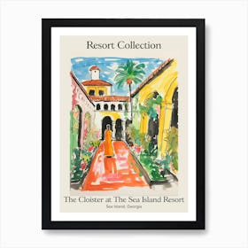 Poster Of The Cloister At The Sea Island Resort Collection   Sea Island, Georgia   Resort Collection Storybook Illustration 1 Art Print